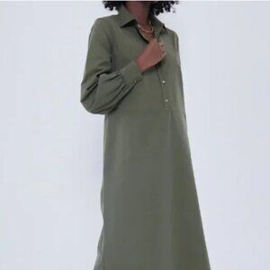 Tuckernuck Olive Lantern Sleeve Tory Shirt Dress NWT